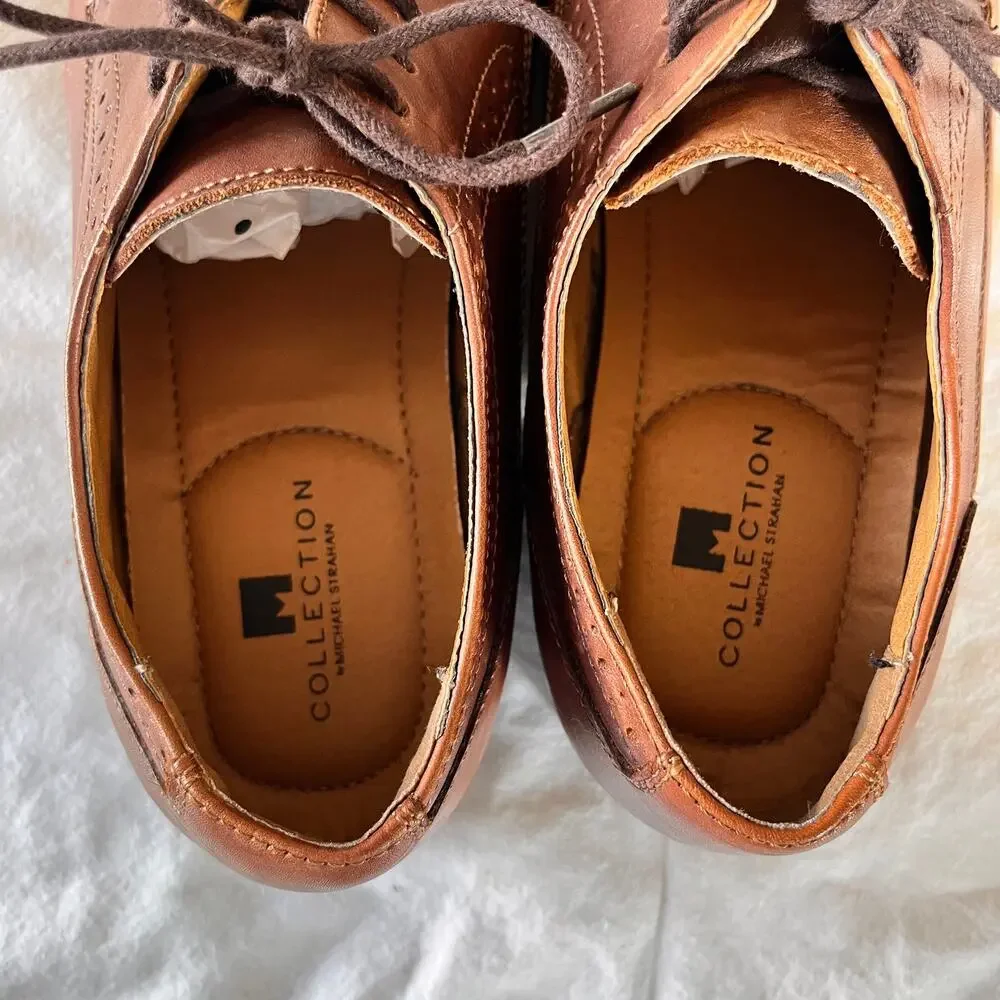 Michael Strahan Men's MS GENE Cognac Tan Leather Brogue Oxford Shoes Size 10M